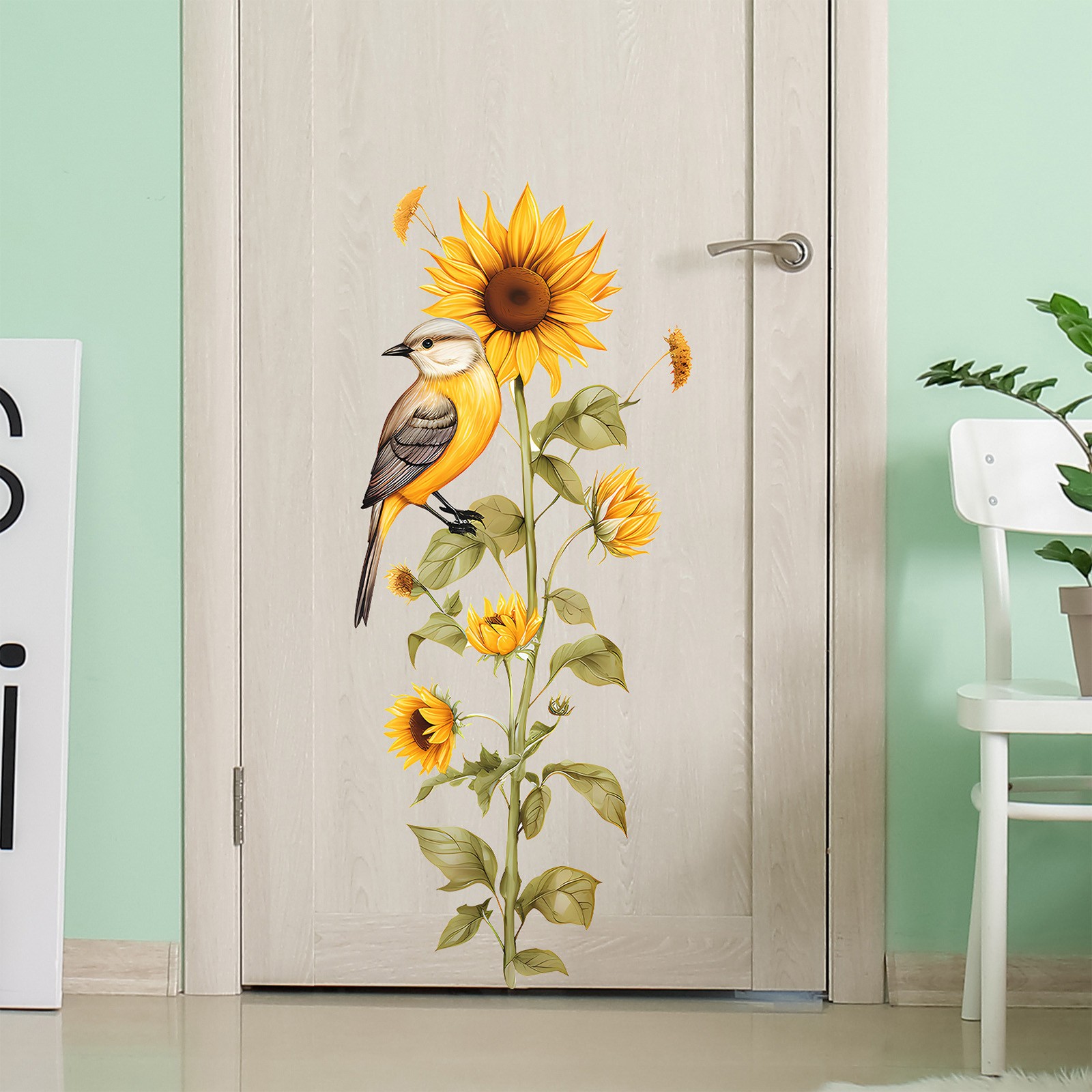 PCLCN Easter Sunflower Wall Stickers \u0026 Murals Bird Wall Decals Peel and Stick Yellow Flower Window Clings Watercolor Hummingbird Art Decor Wall Clings Kitchen Cabinet Decals